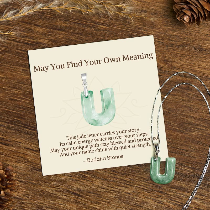 "May You Find Your Own Meaning" Natural A-Z Letter Jade 925 Sterling Silver Chain Necklace Includes Gift Message Card - Image 101
