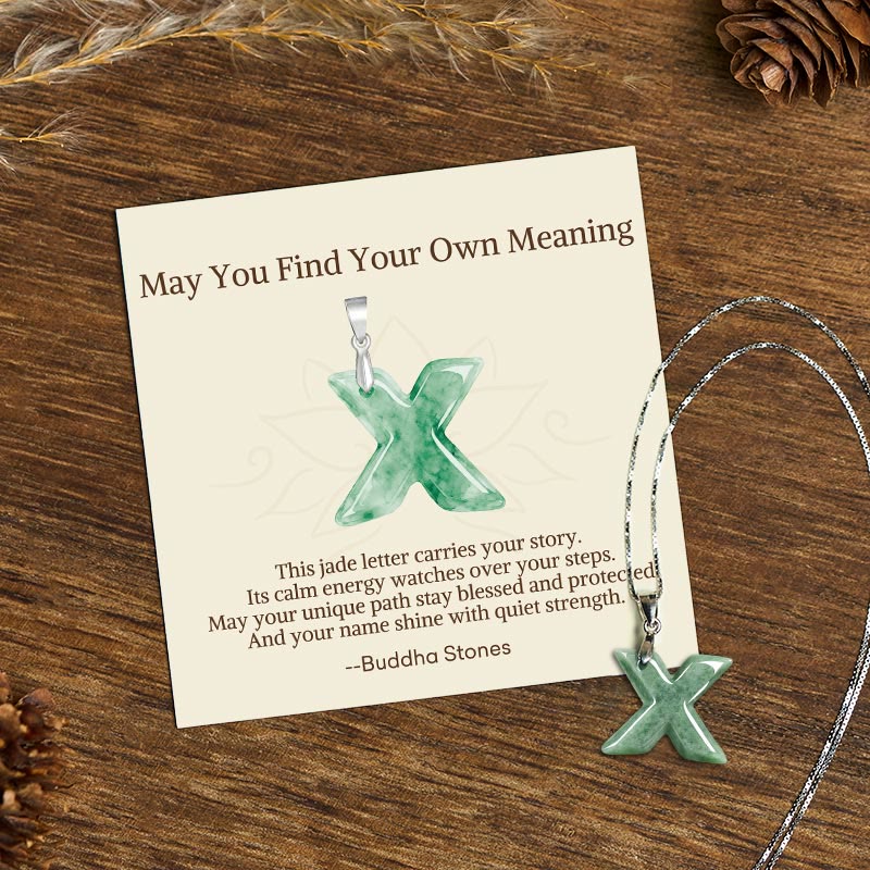"May You Find Your Own Meaning" Natural A-Z Letter Jade 925 Sterling Silver Chain Necklace Includes Gift Message Card - Image 113