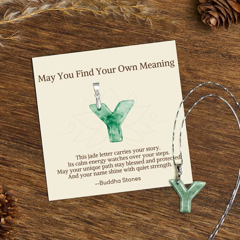 "May You Find Your Own Meaning" Natural A-Z Letter Jade 925 Sterling Silver Chain Necklace Includes Gift Message Card - Image 117