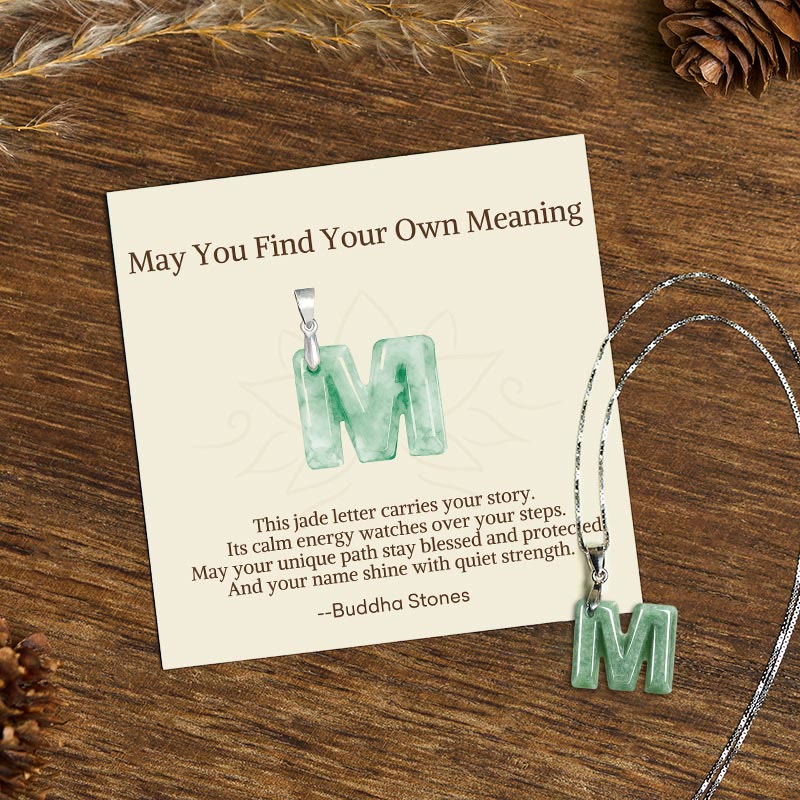 "May You Find Your Own Meaning" Natural A-Z Letter Jade 925 Sterling Silver Chain Necklace Includes Gift Message Card - Image 69
