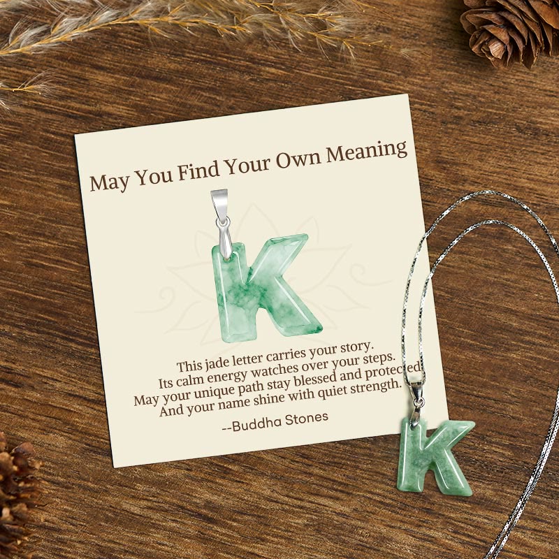 "May You Find Your Own Meaning" Natural A-Z Letter Jade 925 Sterling Silver Chain Necklace Includes Gift Message Card - Image 61