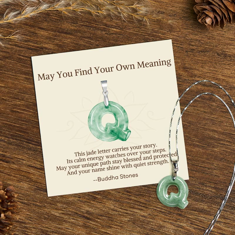 "May You Find Your Own Meaning" Natural A-Z Letter Jade 925 Sterling Silver Chain Necklace Includes Gift Message Card - Image 85