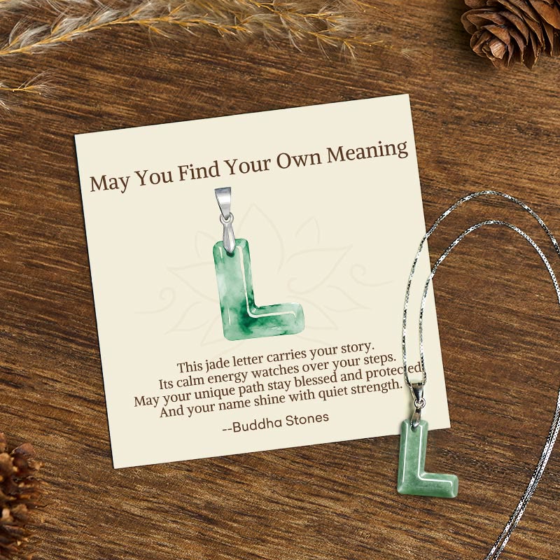 "May You Find Your Own Meaning" Natural A-Z Letter Jade 925 Sterling Silver Chain Necklace Includes Gift Message Card - Image 65