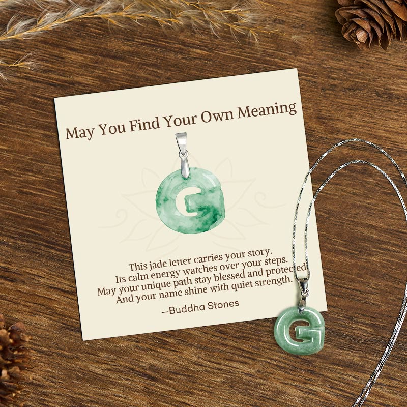 "May You Find Your Own Meaning" Natural A-Z Letter Jade 925 Sterling Silver Chain Necklace Includes Gift Message Card - Image 45