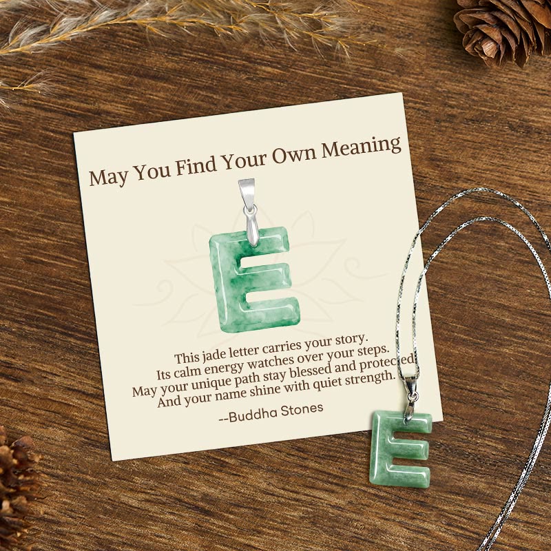 "May You Find Your Own Meaning" Natural A-Z Letter Jade 925 Sterling Silver Chain Necklace Includes Gift Message Card - Image 37