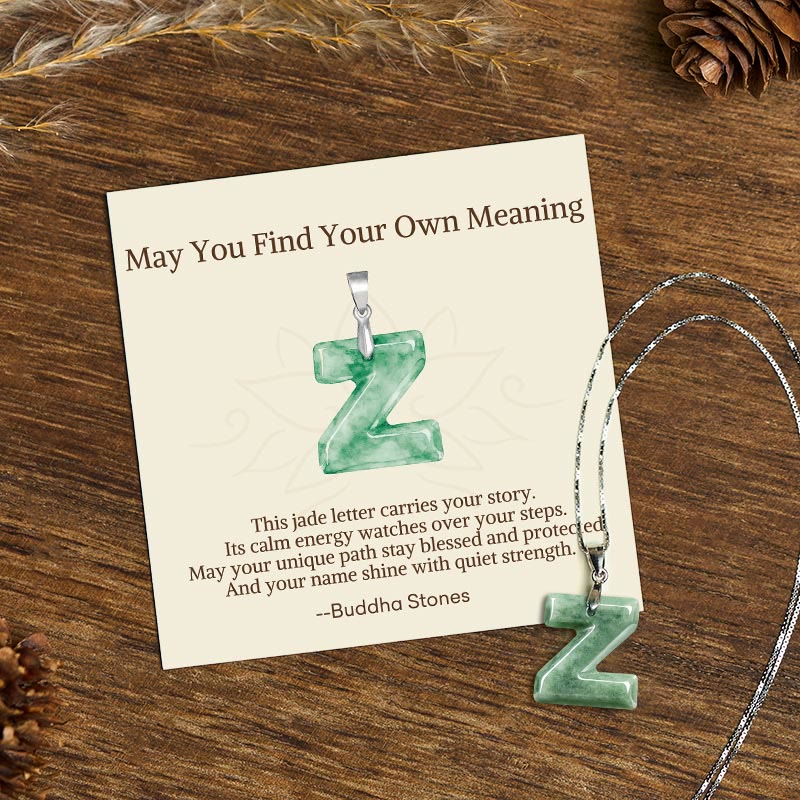 "May You Find Your Own Meaning" Natural A-Z Letter Jade 925 Sterling Silver Chain Necklace Includes Gift Message Card - Image 121