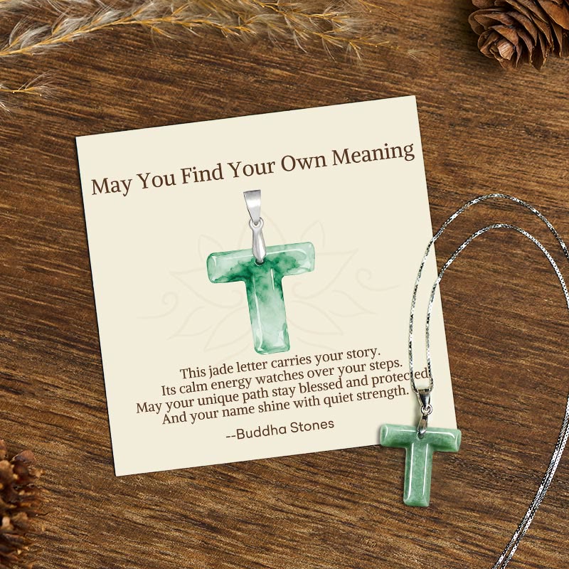 "May You Find Your Own Meaning" Natural A-Z Letter Jade 925 Sterling Silver Chain Necklace Includes Gift Message Card - Image 97