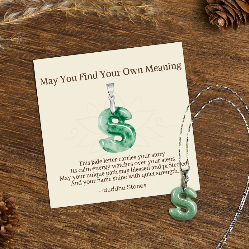 "May You Find Your Own Meaning" Natural A-Z Letter Jade 925 Sterling Silver Chain Necklace Includes Gift Message Card - Image 93