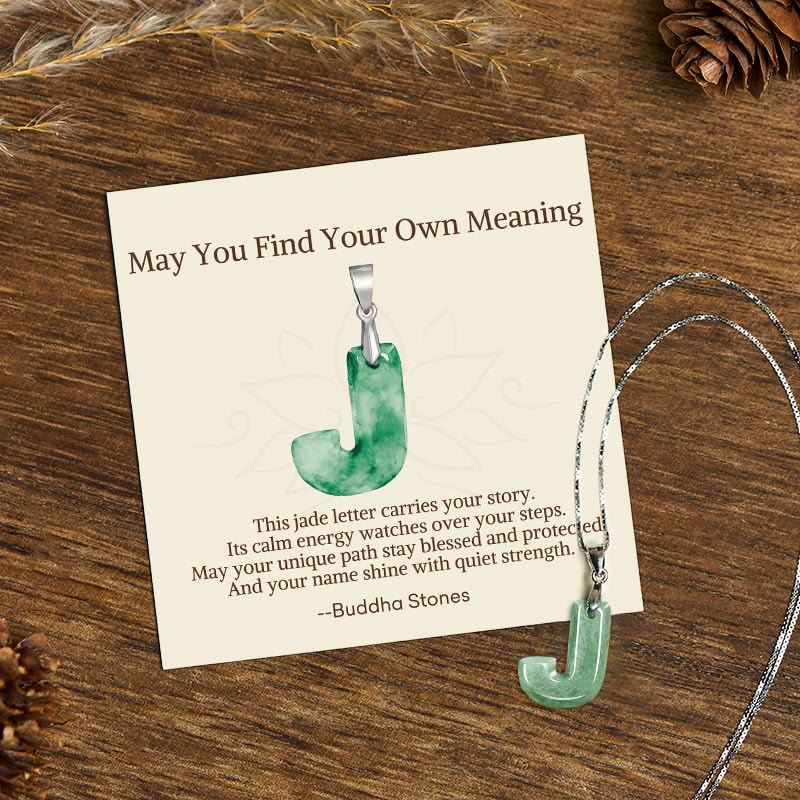 "May You Find Your Own Meaning" Natural A-Z Letter Jade 925 Sterling Silver Chain Necklace Includes Gift Message Card - Image 57