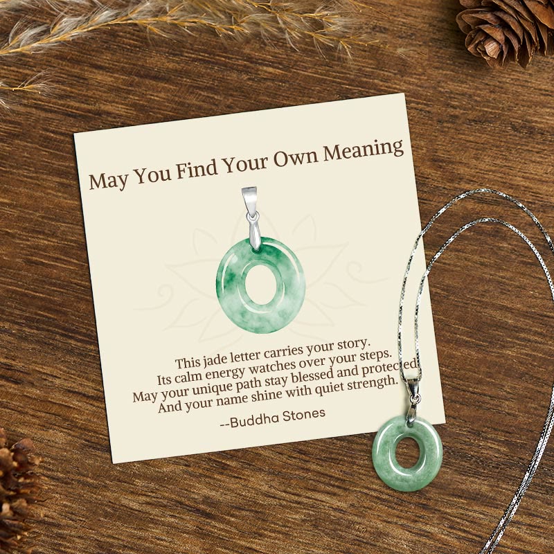 "May You Find Your Own Meaning" Natural A-Z Letter Jade 925 Sterling Silver Chain Necklace Includes Gift Message Card - Image 77