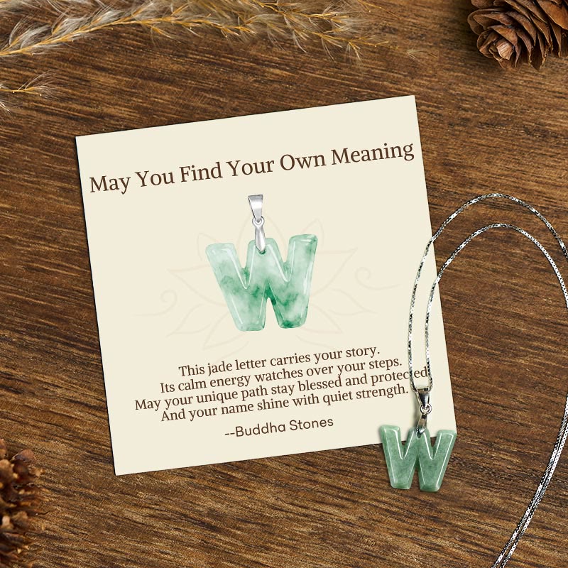 "May You Find Your Own Meaning" Natural A-Z Letter Jade 925 Sterling Silver Chain Necklace Includes Gift Message Card - Image 109