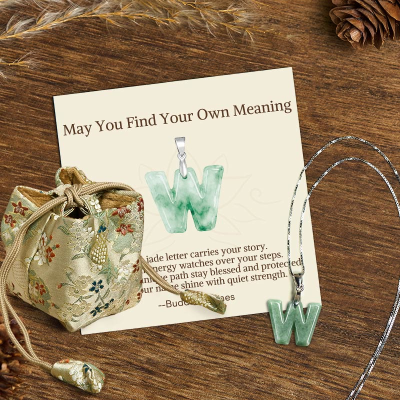 "May You Find Your Own Meaning" Natural A-Z Letter Jade 925 Sterling Silver Chain Necklace Includes Gift Message Card - Image 112