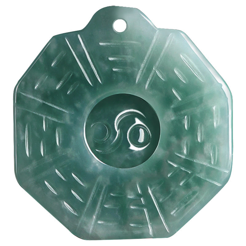 Authentic natural jade Bagua Yin Yang feng shui protection necklace pendant full length view with adjustable black cord