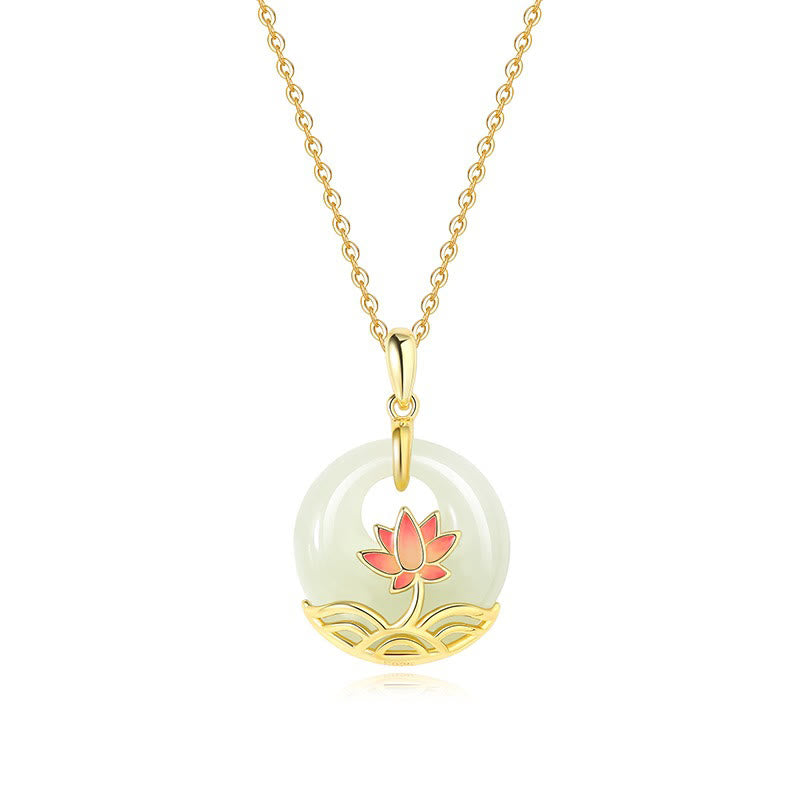White jade lotus pendant necklace highlighting the protection and enlightenment symbolism with sterling silver chain and adjustable length