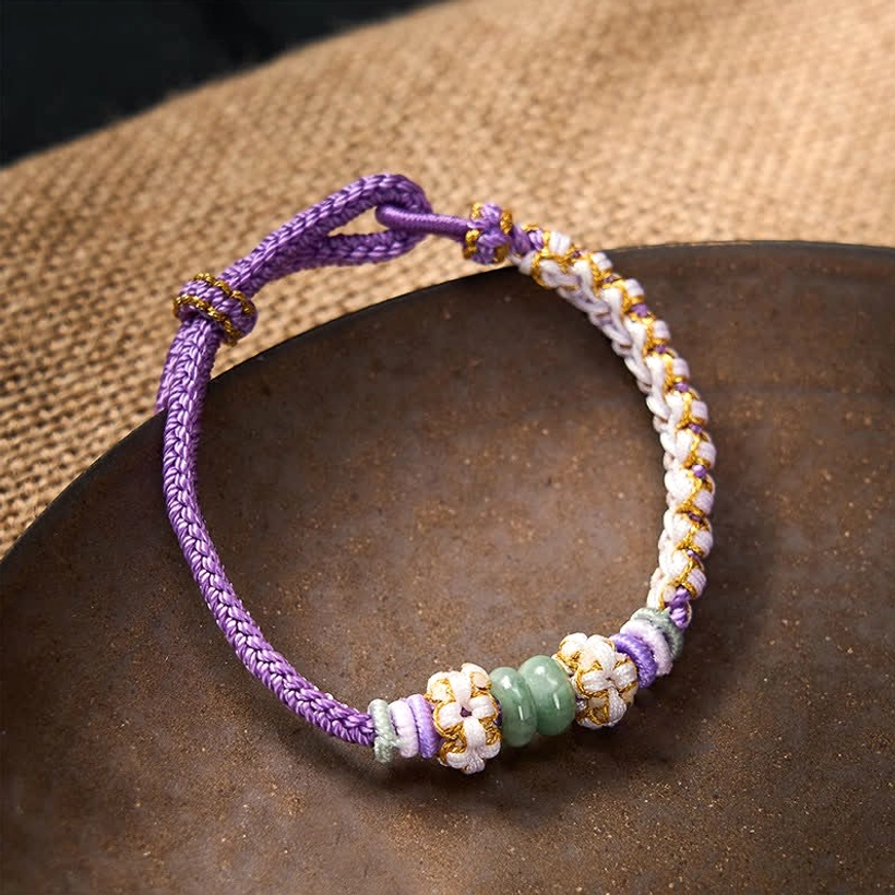 Adjustable peach blossom jade luck bracelet red cord fate symbol