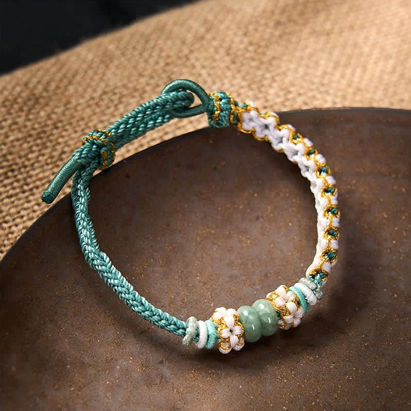 Adjustable jade prosperity bracelet red cord fate knot symbol