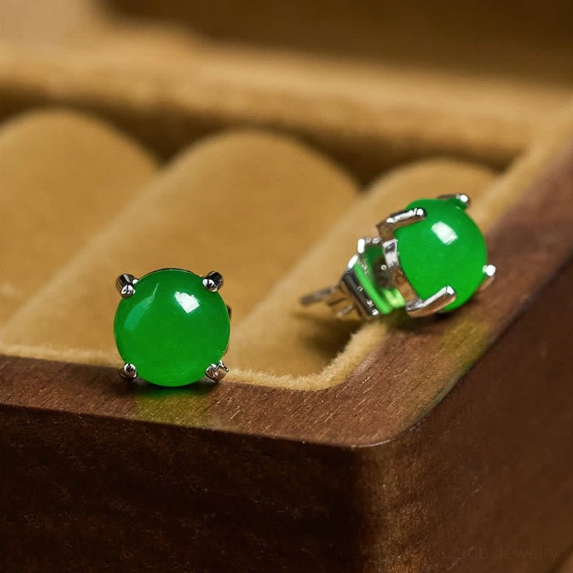 Authentic natural jade stud earrings handmade with genuine 925 sterling silver posts