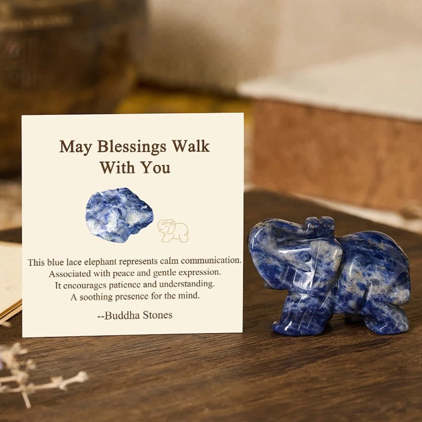 Blue healing stone elephant figurine for calm intuitive wisdom and peace
