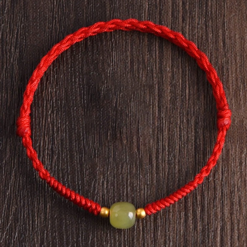 Bright red cord Hetian jade 999 gold beads lucky bracelet gift