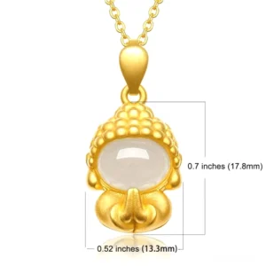 White jade Buddha charm with precise size specifications showing 17.8mm height and 13.3mm width, perfect pendant size reference for Western buyers