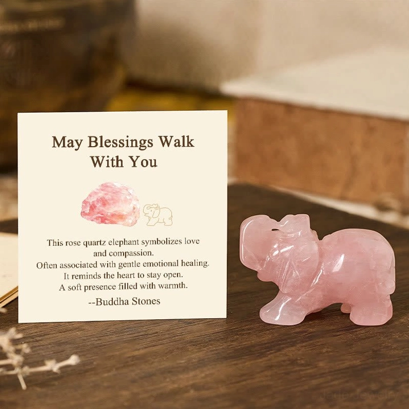 Carved elephant healing stone figurine with unique natural color patterns