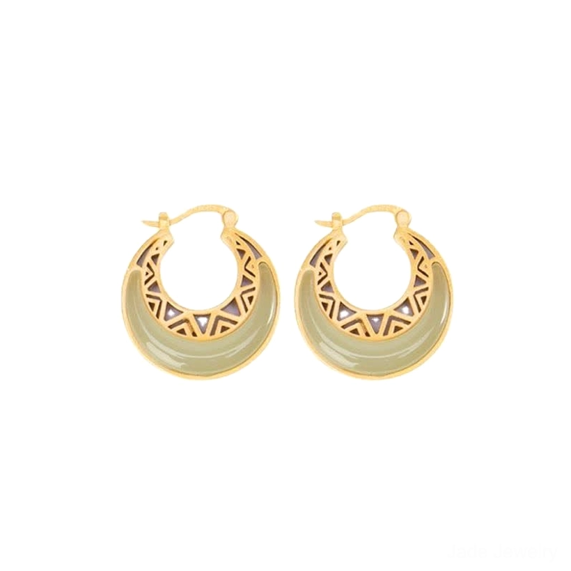 Premium crescent moon jade drop earrings for prosperity and wealth attraction, product lifestyle and authenticity showcase