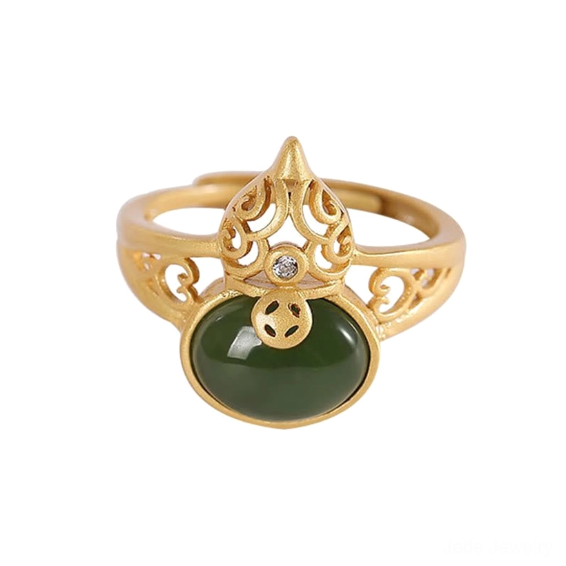 Cyan jade gourd adjustable ring fortune luck symbol jewelry photography