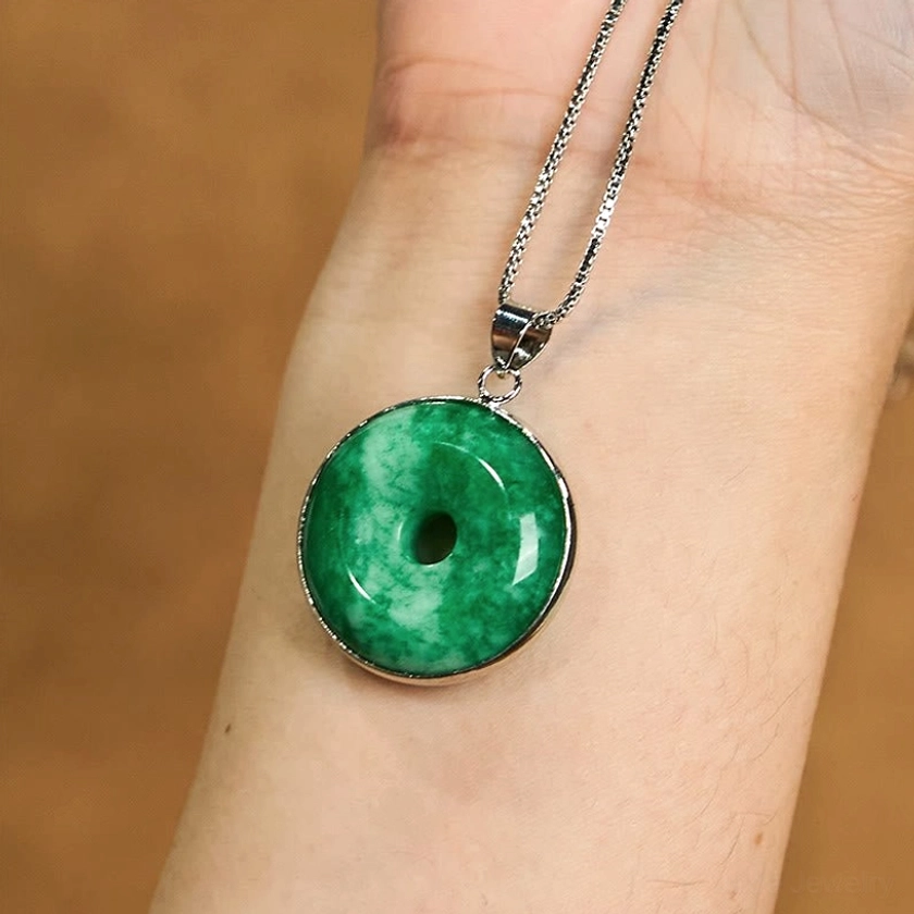Cyan jade peace buckle necklace complete set - full jewelry with delicate chain and handcrafted pendant ready to wear