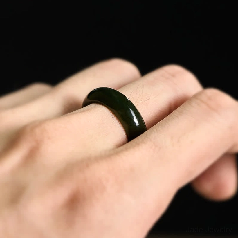 Cyan jade ring natural stone product showcase, authentic handmade jade band with polished finish
