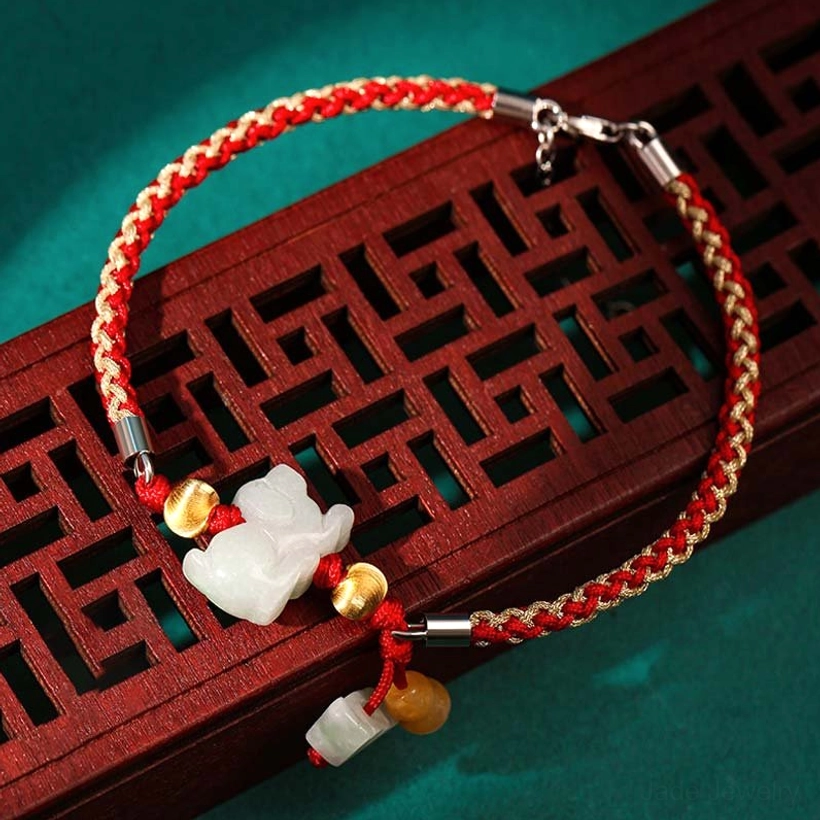 Dog zodiac jade bracelet with loyal honest red string protection design