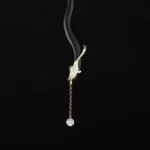 Ebony Hetian jade fish blessing hairpin top view with jade charm and dangling bead