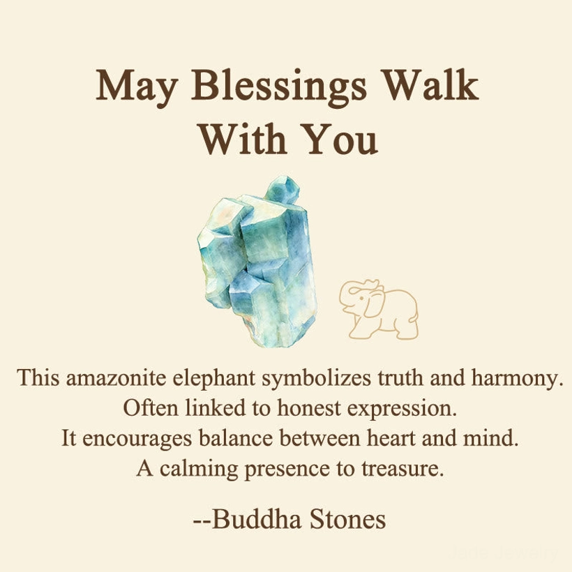 May Blessings Walk With You greeting card featuring elephant design and healing stone information