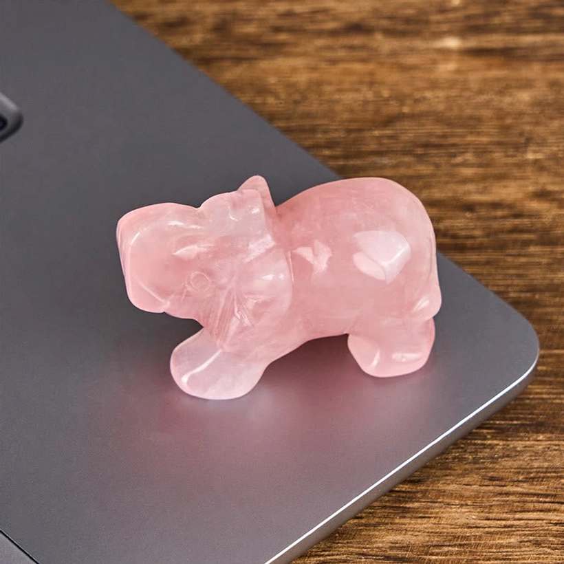 Elephant figurine carved from healing crystal stone with positive energy