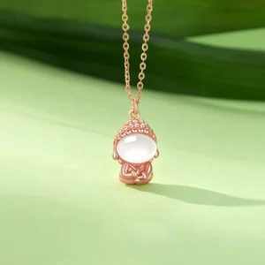 Rose gold plated formless Buddha chalcedony pendant necklace with micro-pave sterling silver detail on spiritual Buddha hood