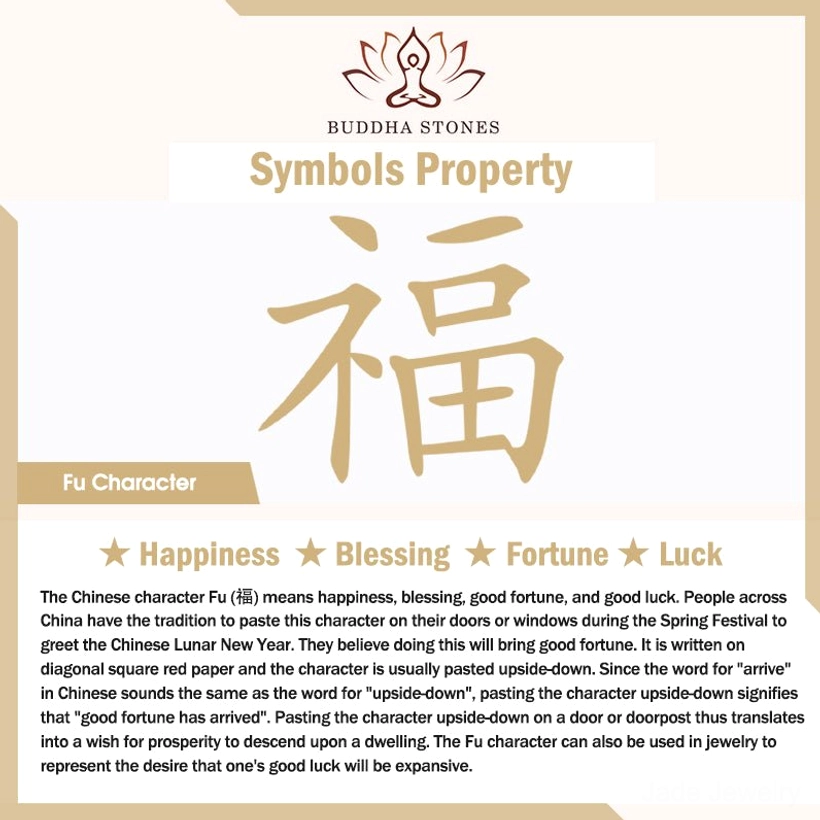 Fu character meaning and symbolism poster - traditional Chinese character explanation with blessings and fortune significance