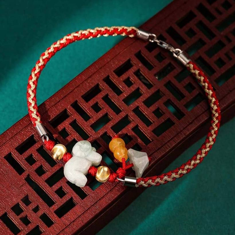 Goat zodiac jade bracelet with calm gentle energy red string design