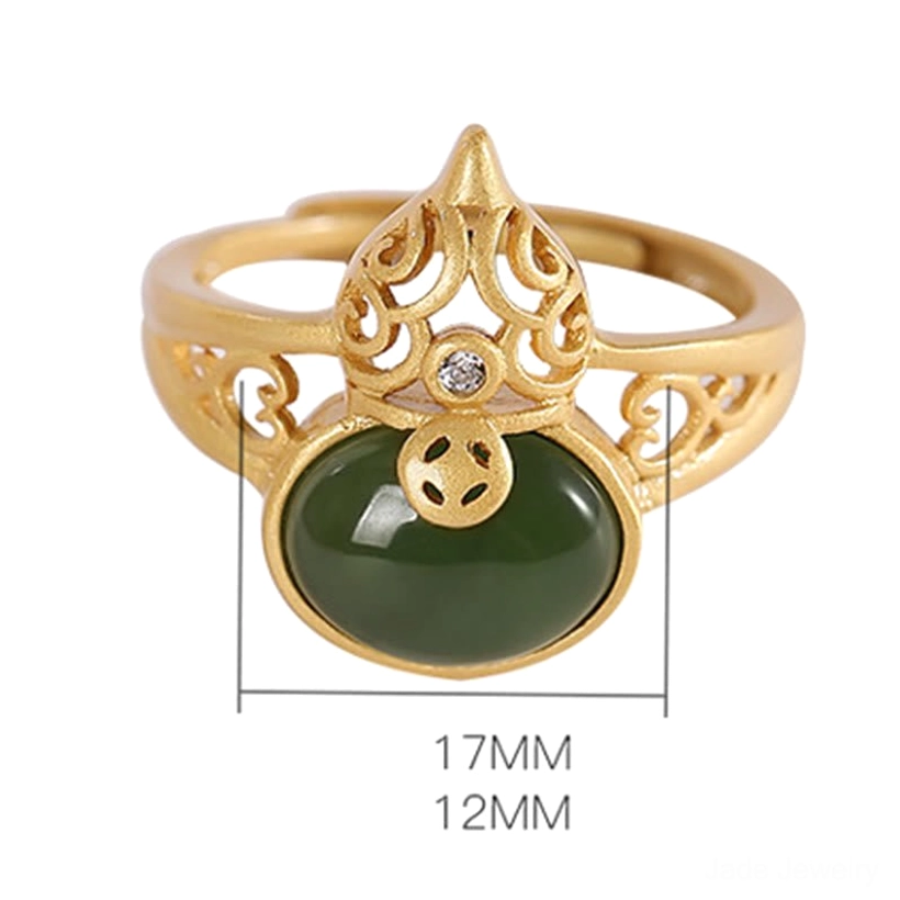 Gourd jade prosperity ring adjustable copper coin charm success talisman