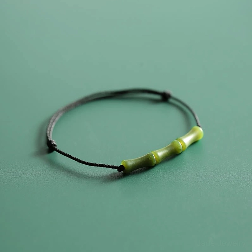 Green bamboo jade bracelet product photography showing material quality and hand-carved craftsmanship