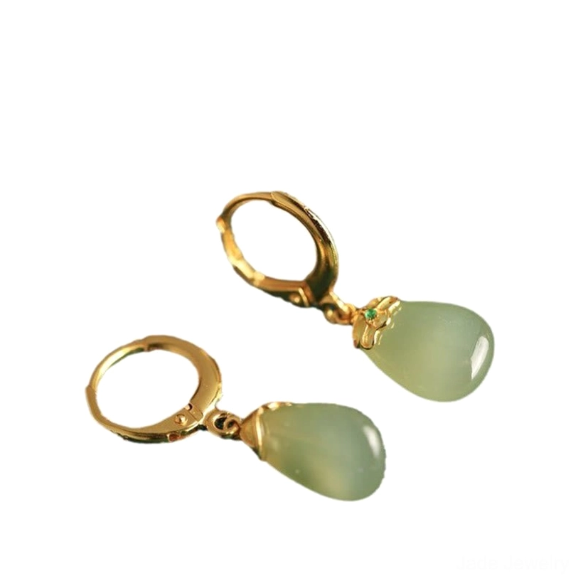 Green chalcedony jade earrings with copper posts hypoallergenic jewelry sensitive ears comfortable wear