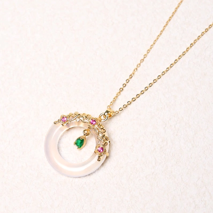 Green chalcedony peace buckle necklace with matching chain jewelry