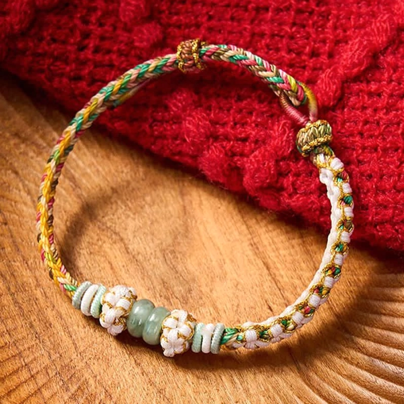 Green jade peach blossom bracelet red cord adjustable wearable