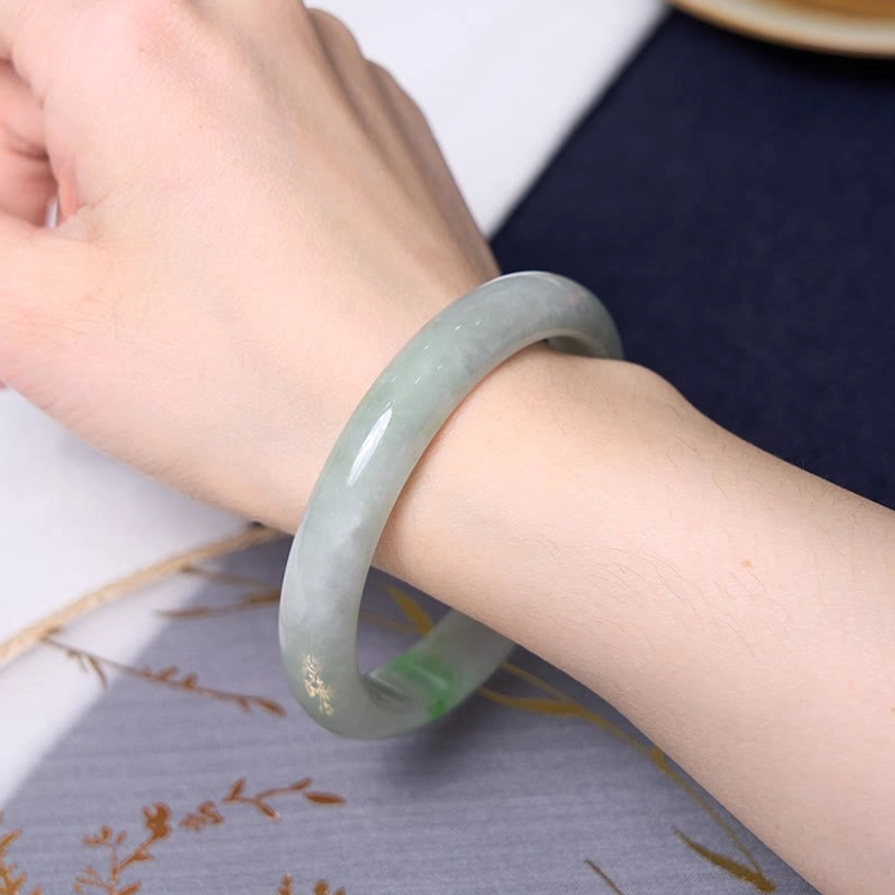 Green jade bangle and beaded bracelet bundle - complete prosperity and good fortune jewelry set