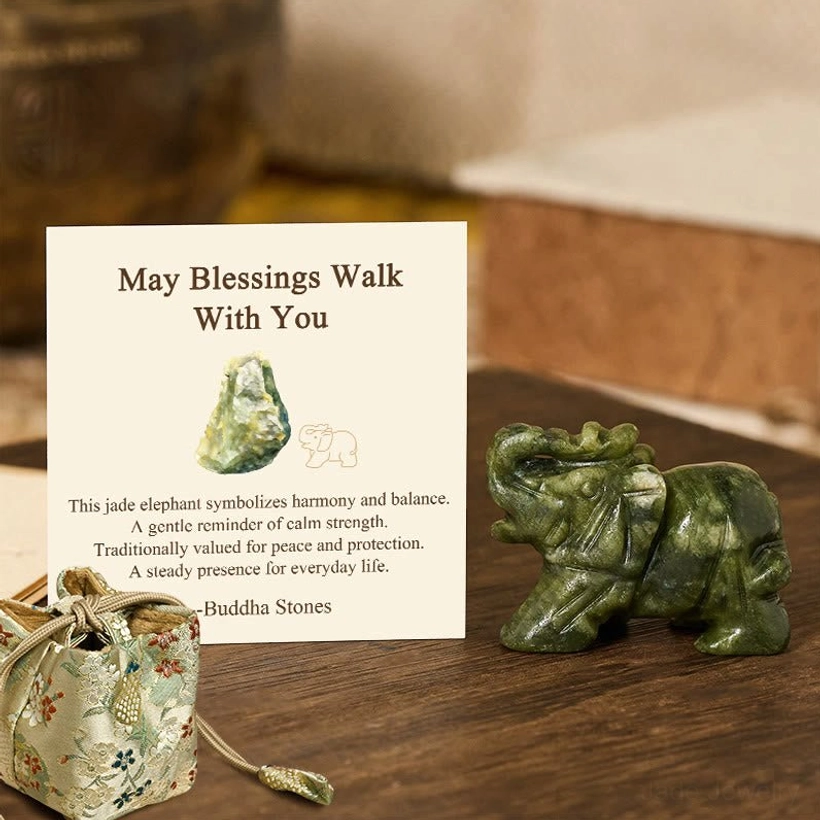 Hand-carved elephant figurine made from genuine healing crystal stone