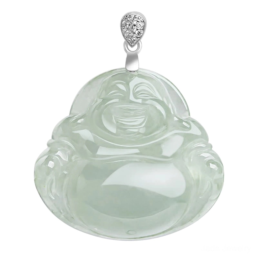 Authentic hand-carved natural jade laughing Buddha charm pendant showing fine craftsmanship and traditional design