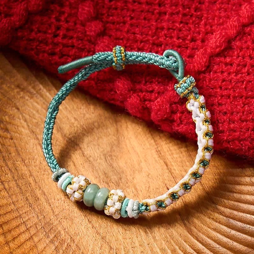 Handcrafted red string jade bracelet with natural gemstone beads