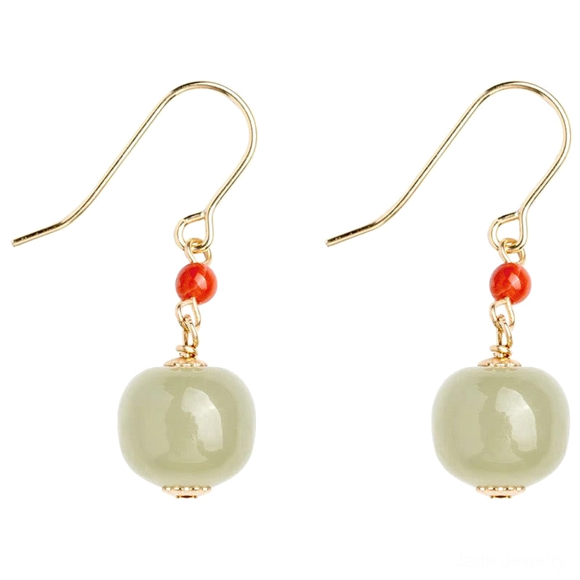 Handmade hetian jade earrings with red agate beads 925 sterling silver luxury jewelry collection
