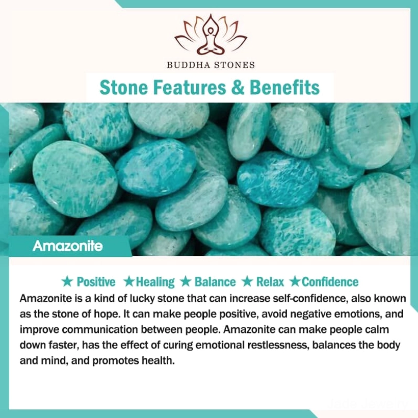 Jade amazonite balance bracelet worn on hand, close-up top view showing mixed polished green and earth-tone stone beads