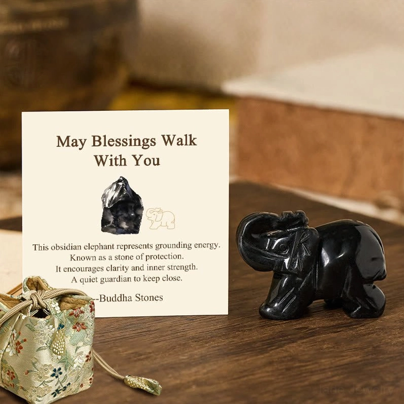 Healing crystal elephant figurine handcrafted from authentic natural stone
