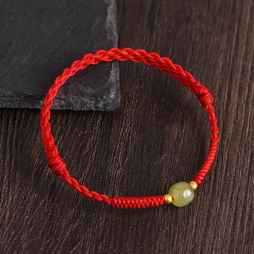Hetian jade 999 gold beads red string ankle bracelet on wrist