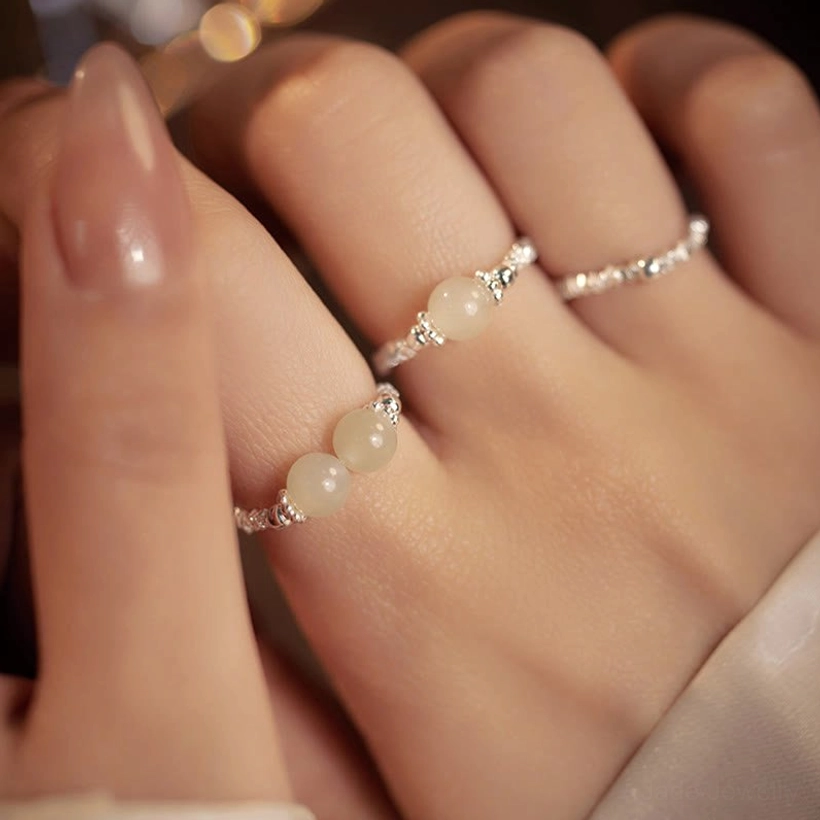 Pale Hetian jade stone with 925 silver beads - natural color and texture authentic piece